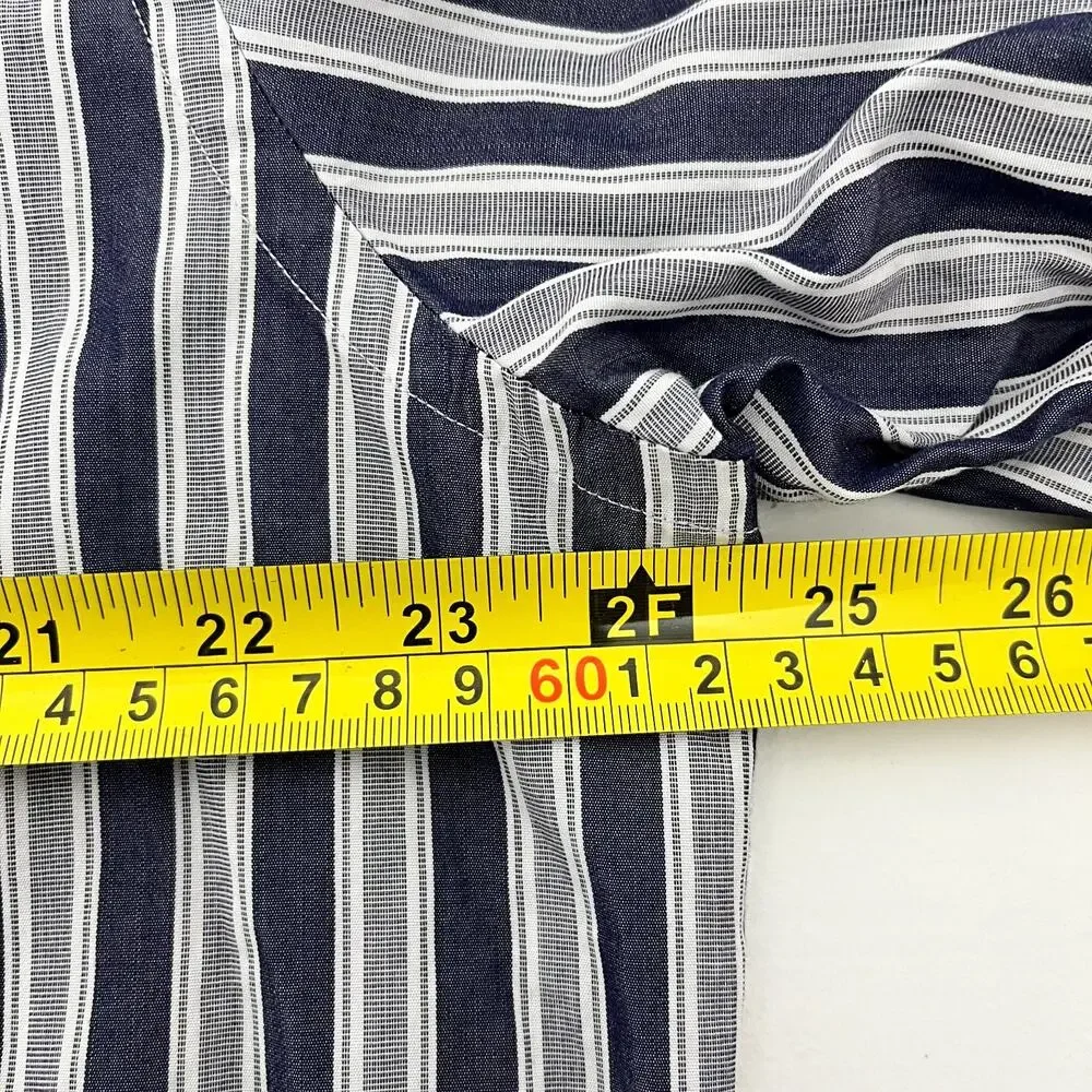 Banana Republic Mens XL(17-17.5) Slim Fit‎ Dress Shirt Navy Gray Striped Cotton